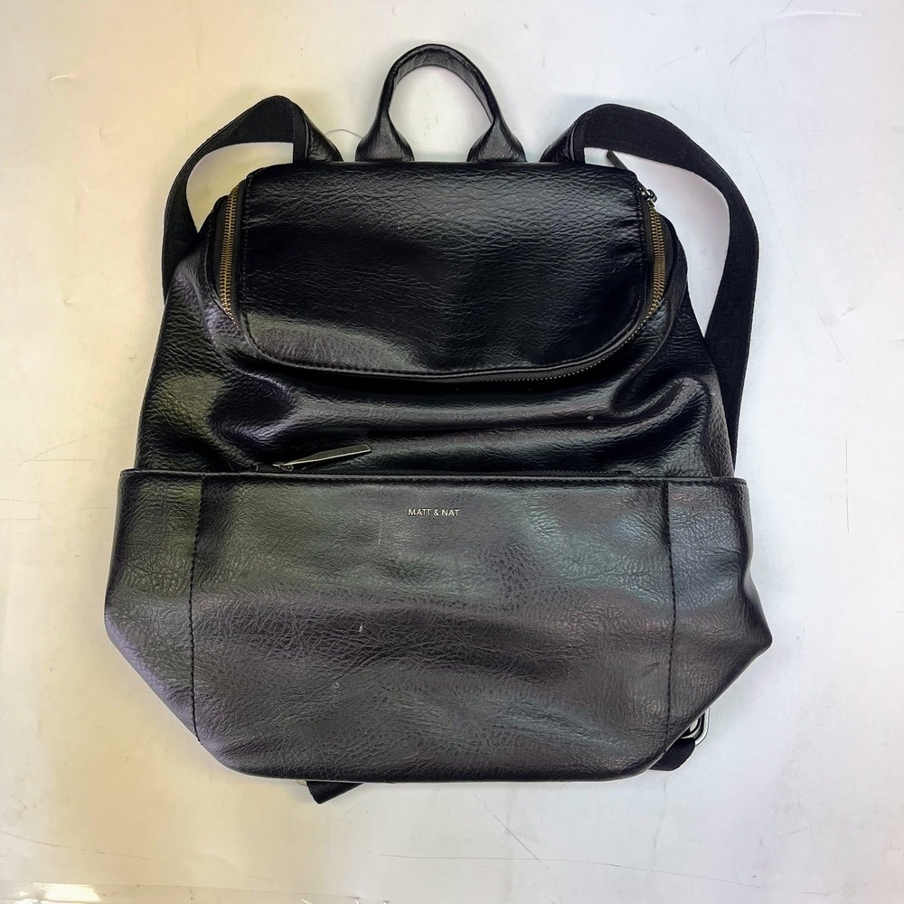 Matt & Nat Black Vegan Leather Backpack Recycled Lining Minimalist Bag